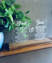 Load image into Gallery viewer, CLEAR ACRYLIC &amp; TASMANIAN OAK WEDDING VOWS PIECE