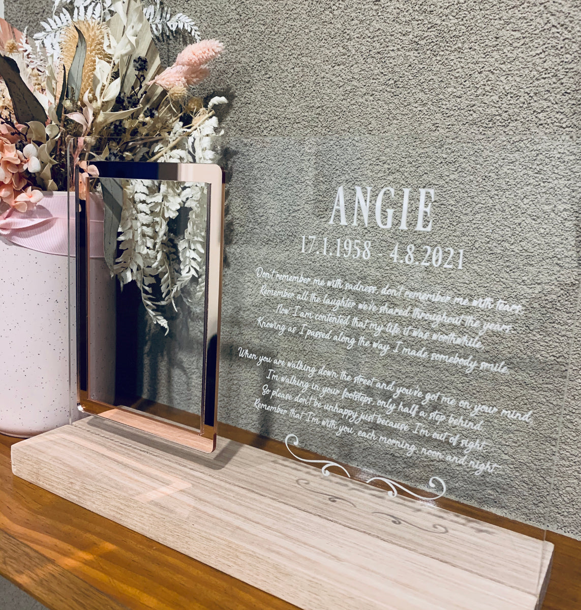 CLEAR ACRYLIC & TASMANIAN OAK POEM PIECE Butterfly Kisses Wall Art