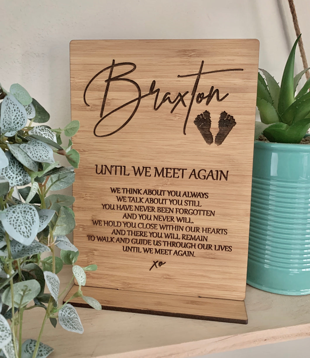 “UNTIL WE MEET AGAIN” ENGRAVED PLAQUE WITH STAND