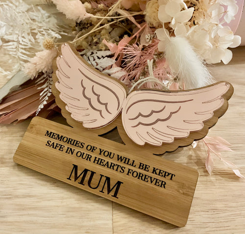 ANGEL WINGS MEMORIAL ORNAMENT (DOUBLE LAYER BAMBOO/ACRYLIC)